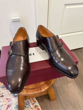 Axen Shoemaker Good Year Welt Double Monk Strap in Dark Brown Leather UK6 US7
